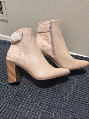 JustFab Blush Beige Block Heel Ankle Booties